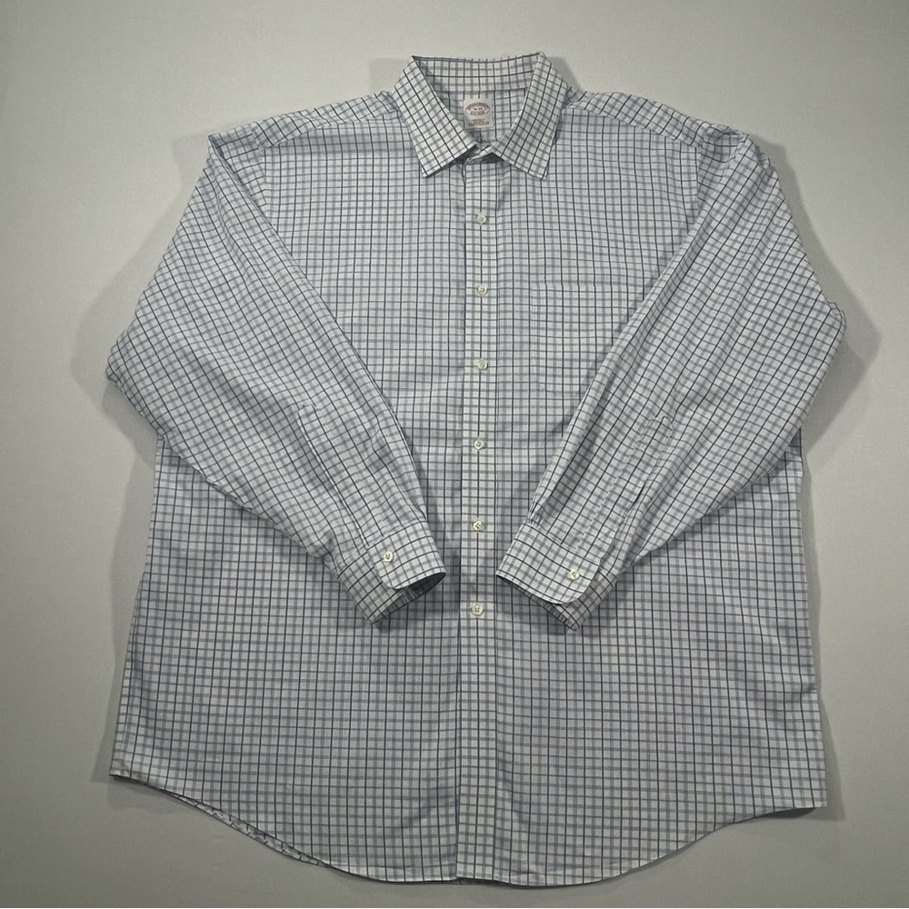 Brooks Brothers 18-35 Blue White Check Dress Shirt Supima Cotton